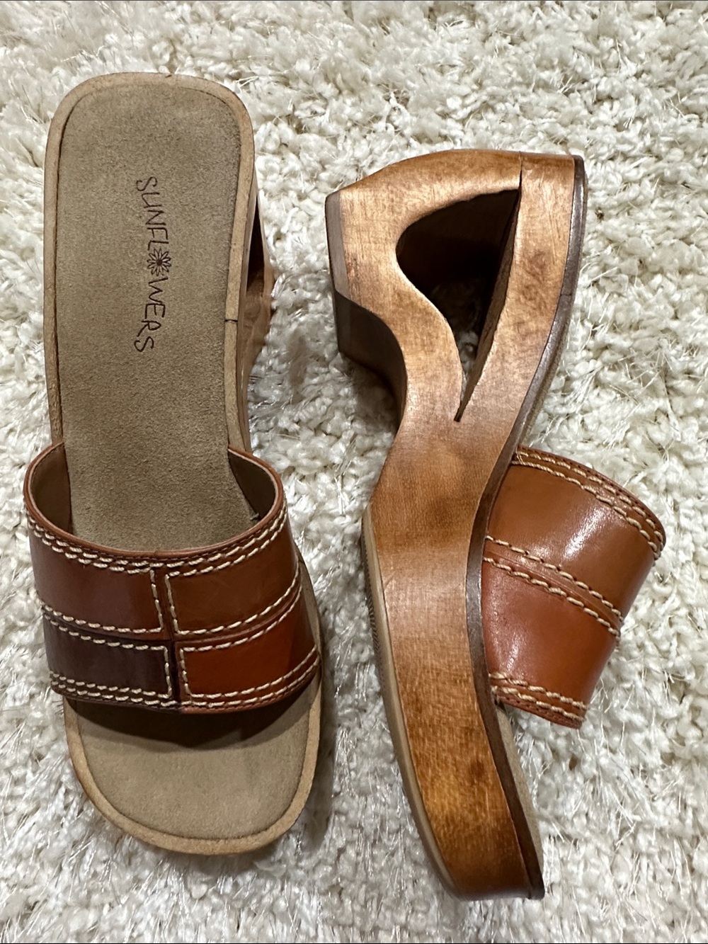 Sunshine Two-Tone Brown Leather Slide Mules